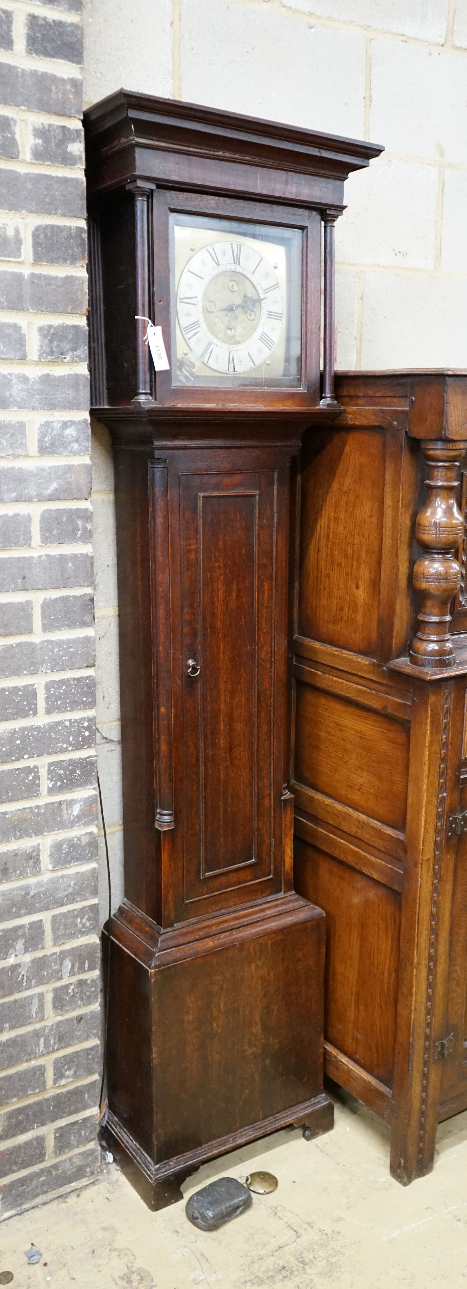 An 18th century oak 30 hour longcase clock, height 200cm